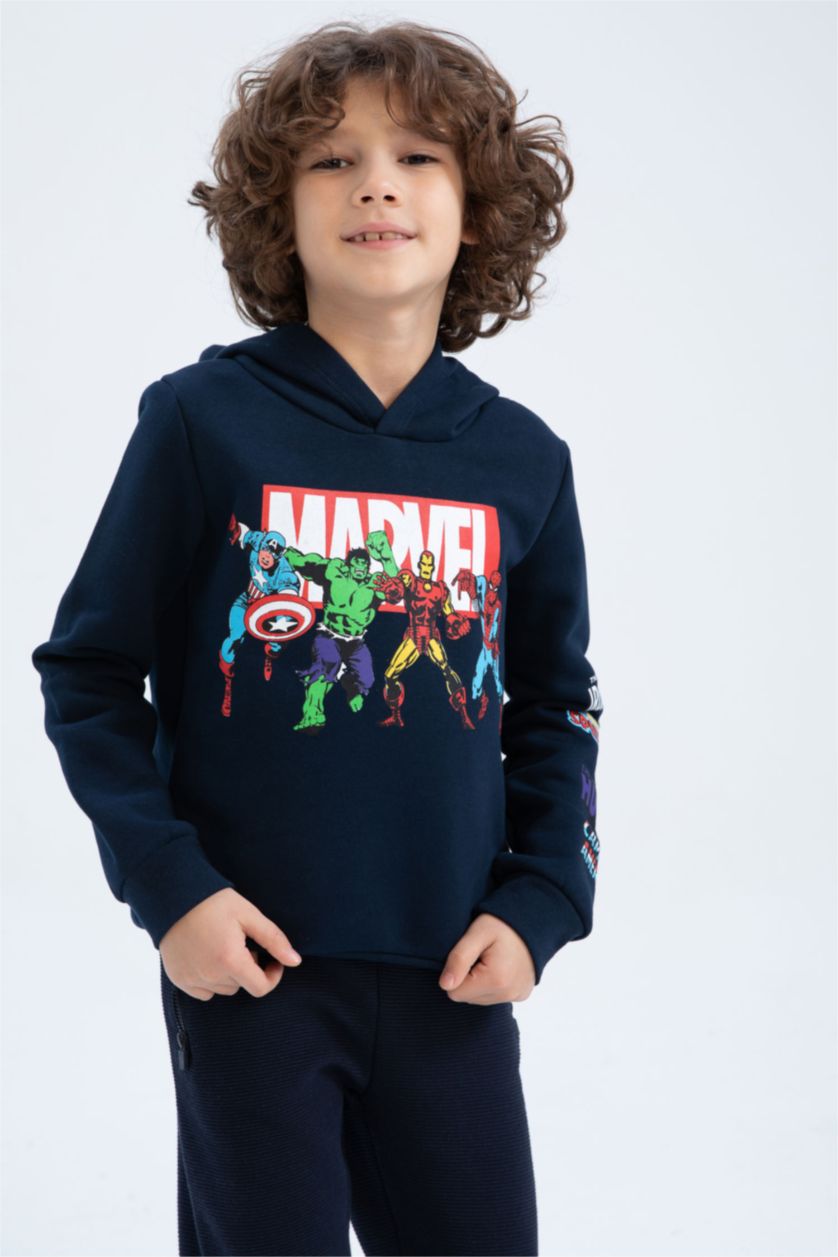BOYS & TEENS NAVY Regular Fit Licensed by Marvel Hooded Sweatshirt