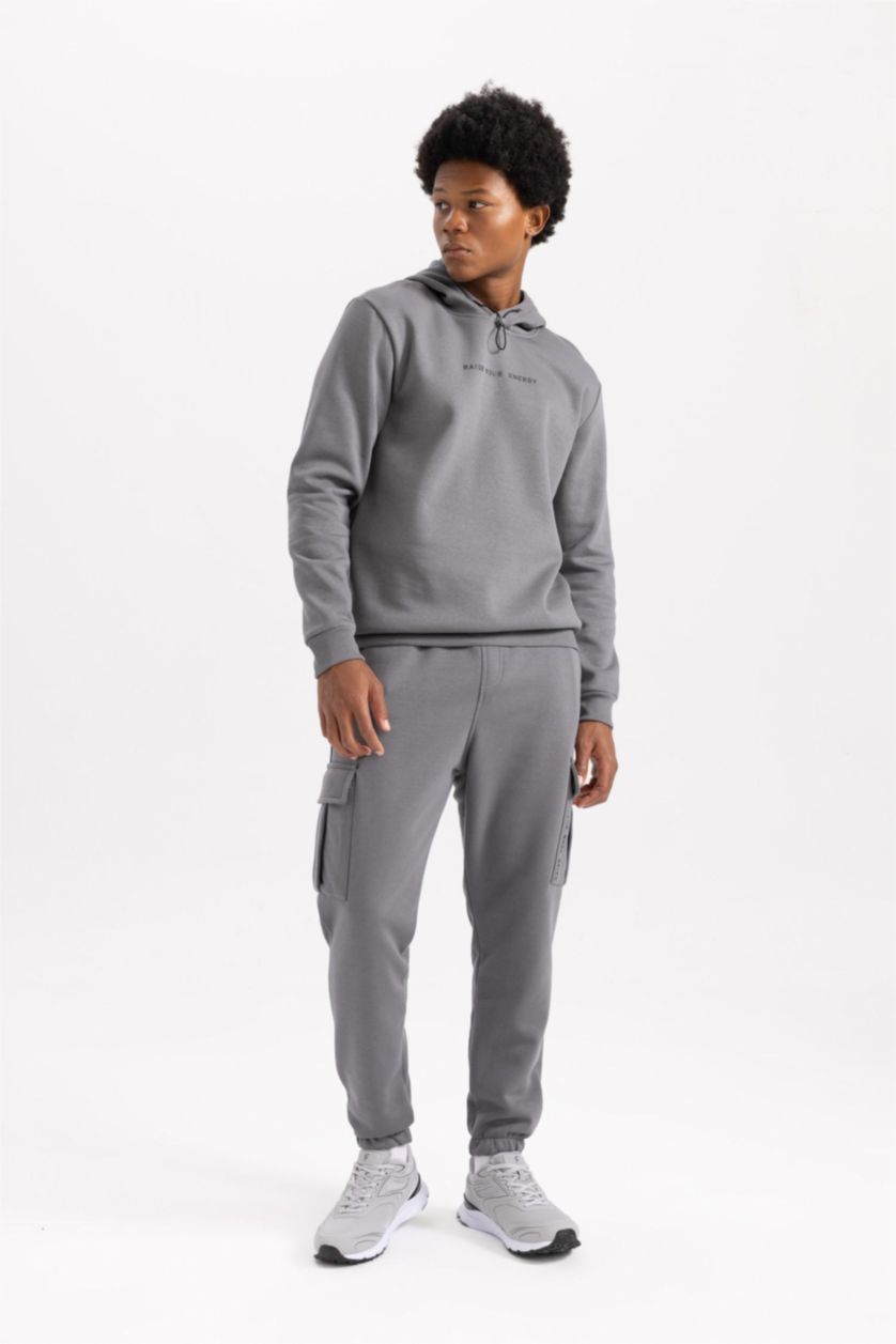 Man Grey DeFactoFit Standard Fit Cargo Pocket Jogger Sweatpants