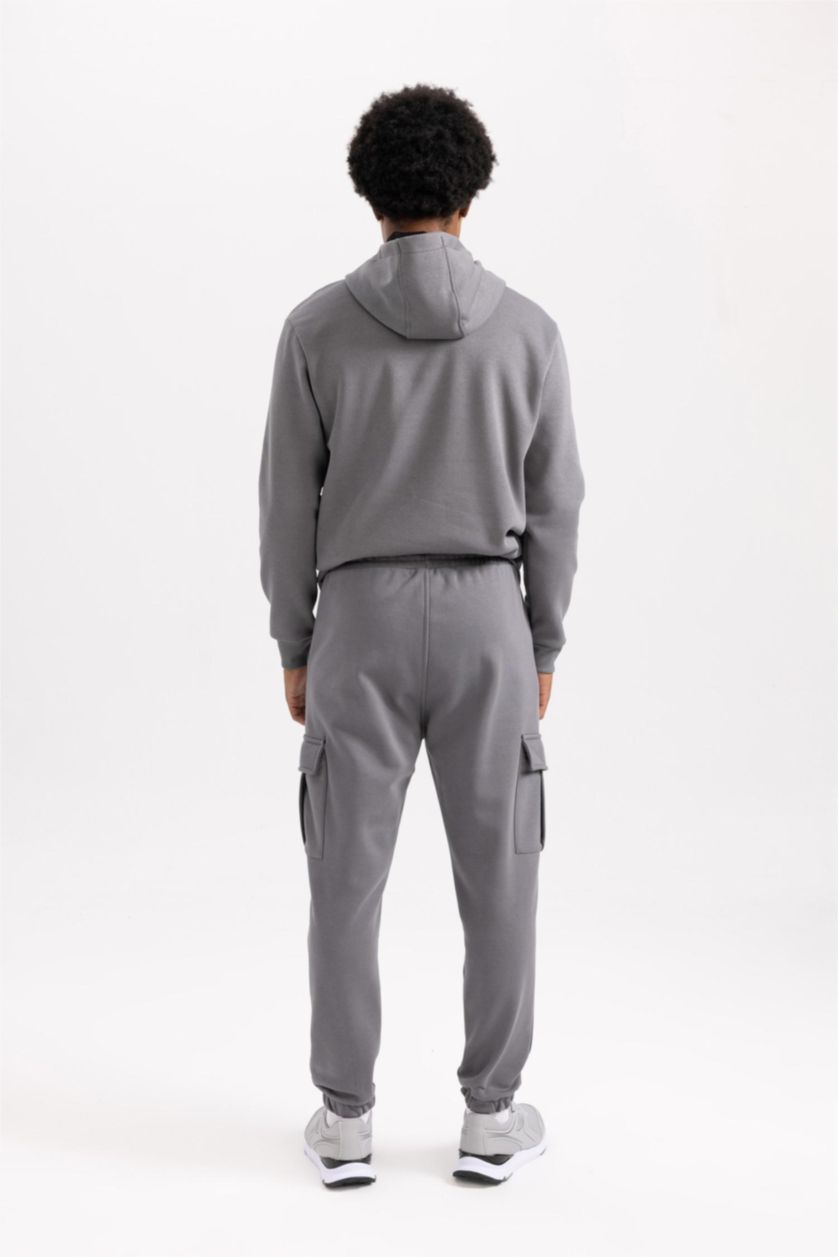 Man Grey DeFactoFit Standard Fit Cargo Pocket Jogger Sweatpants