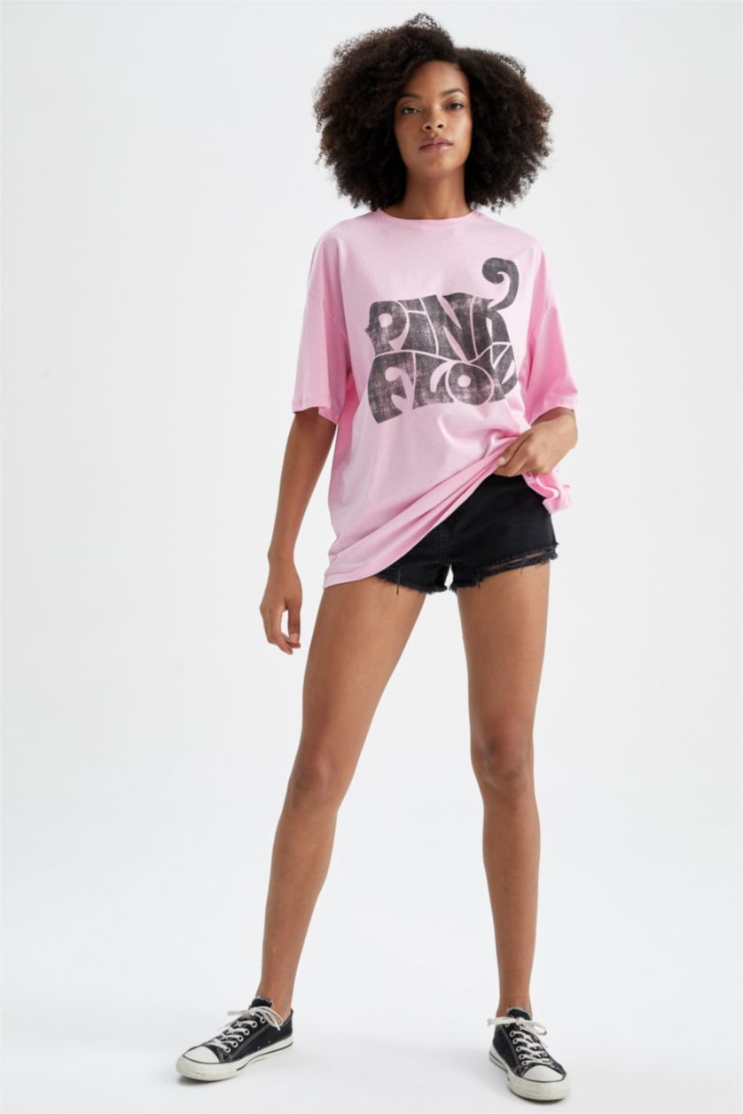 Kadın Pembe Oversıze Kısa Kollu Tişört