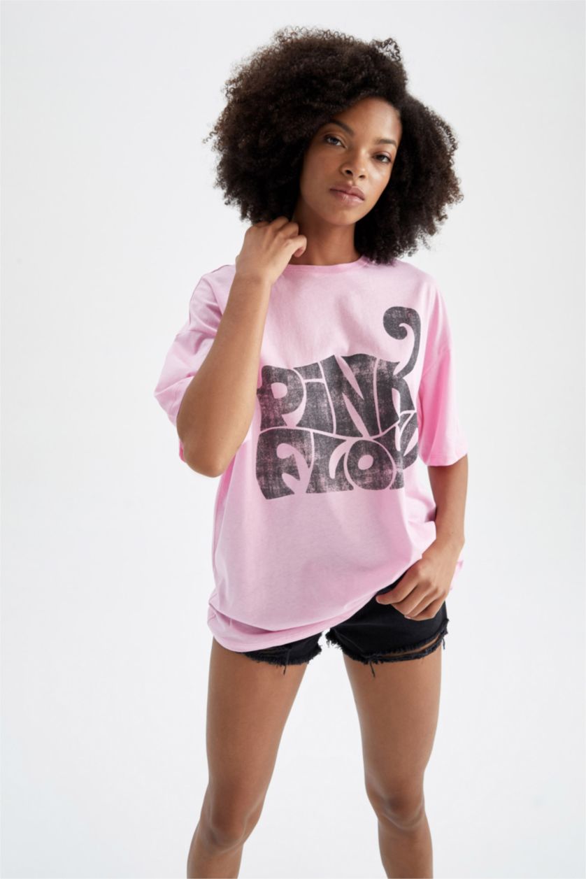 Kadın Pembe Oversıze Kısa Kollu Tişört