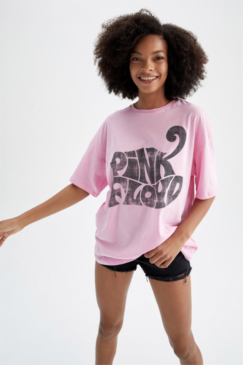 Kadın Pembe Oversıze Kısa Kollu Tişört