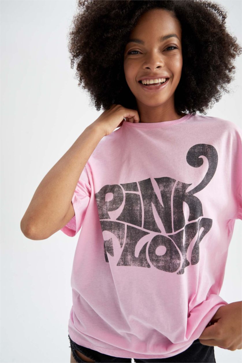 Kadın Pembe Oversıze Kısa Kollu Tişört