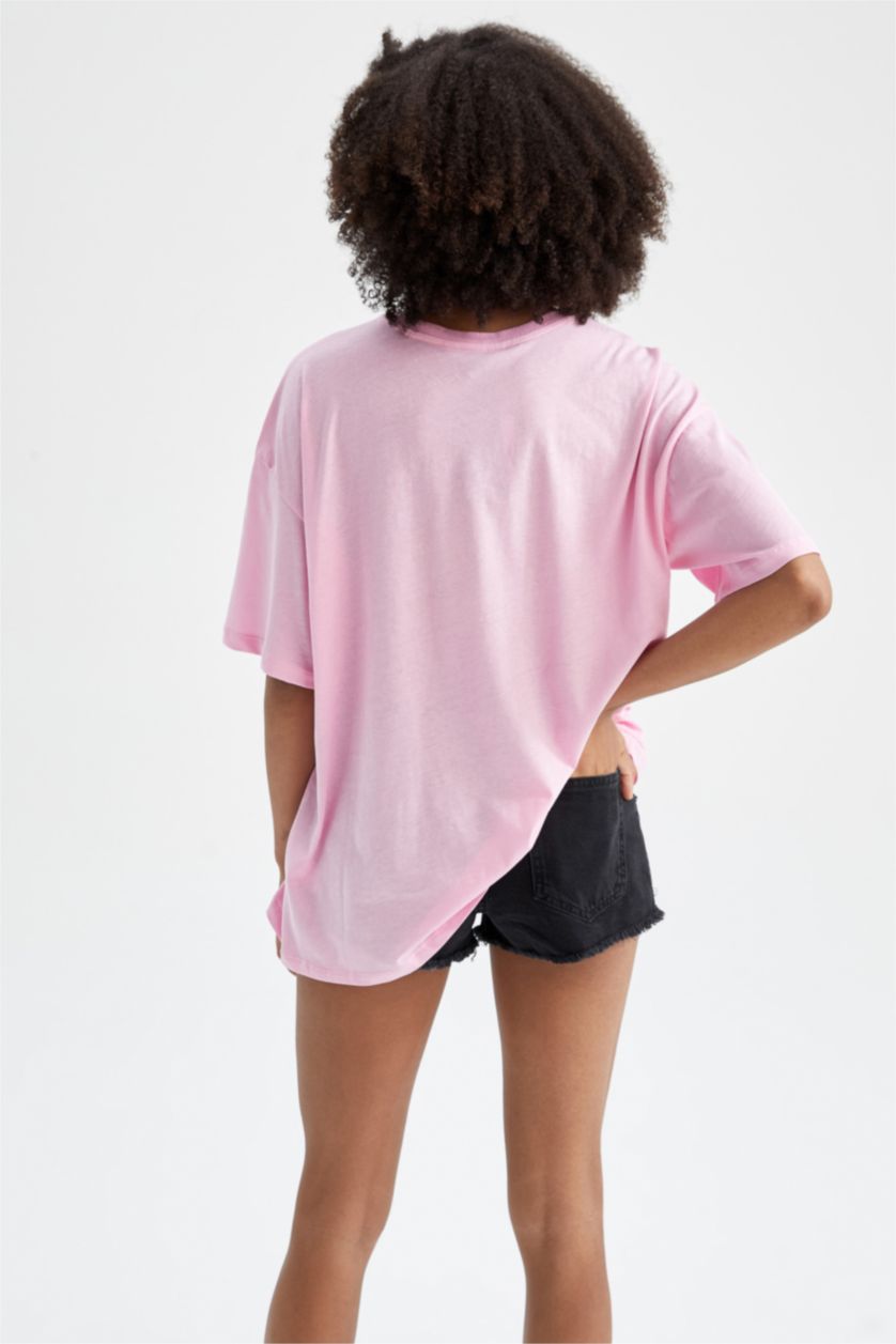 Kadın Pembe Oversıze Kısa Kollu Tişört