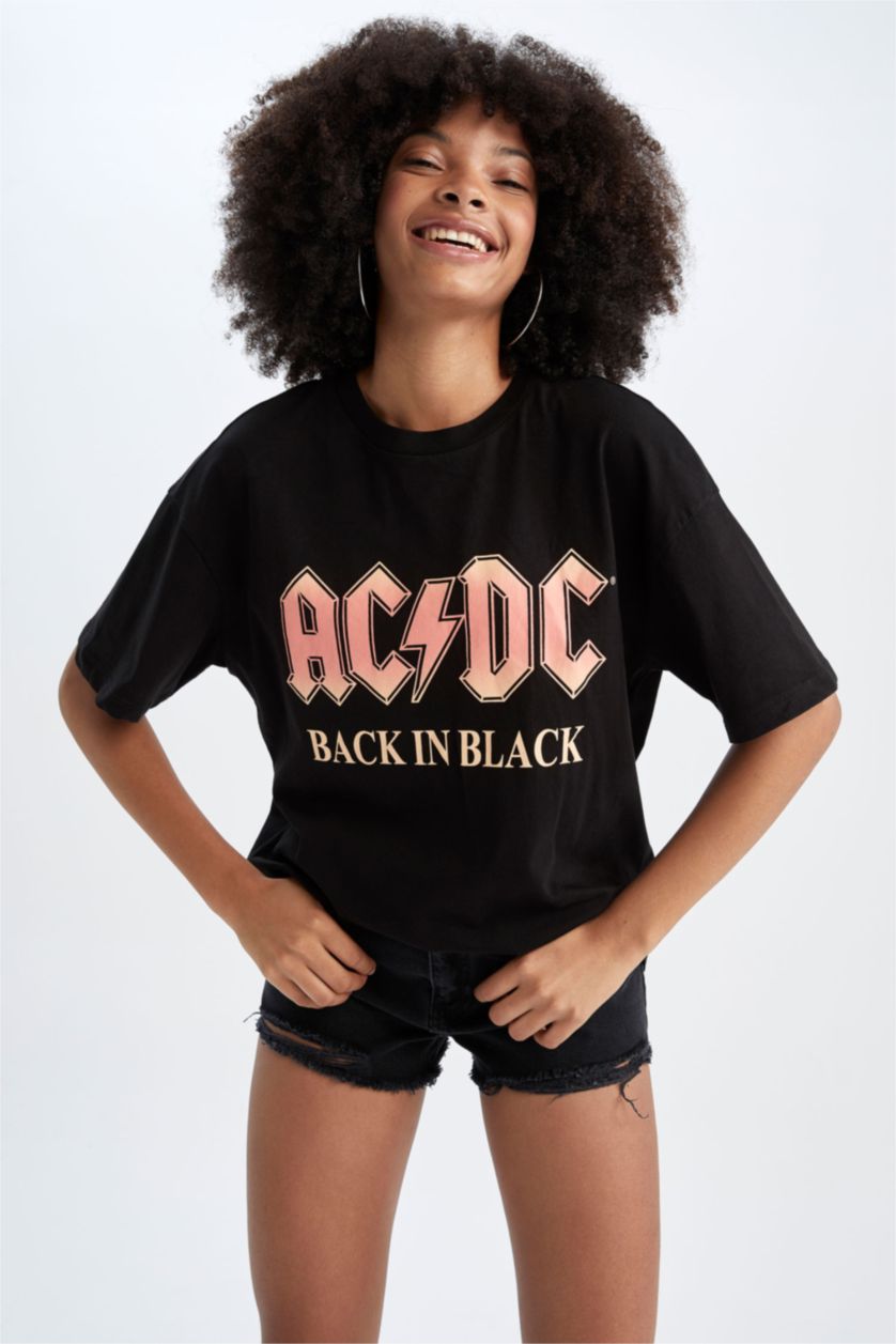 Women Black Oversize Fit Short Sleeve T-Shirt