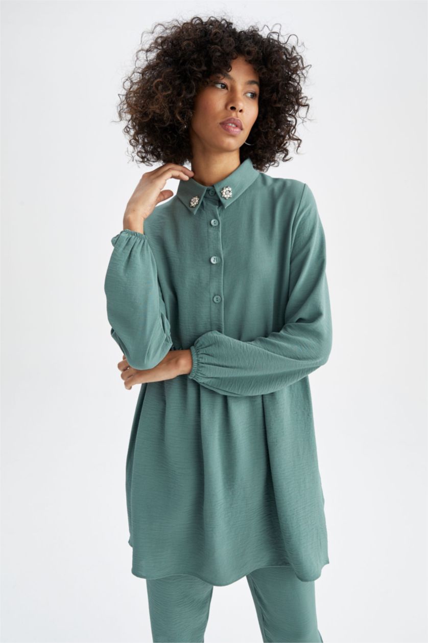 نساء أخضر Regular Fit Long Sleeve Tunic