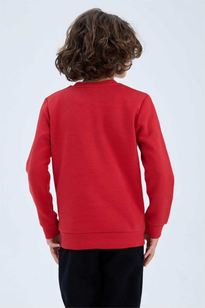 Erkek Çocuk - Genç Erkek Kırmızı Erkek Çocuk Yılbaşı Temalı Bisiklet Yaka Sweatshirt