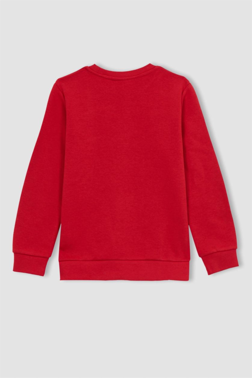 Erkek Çocuk - Genç Erkek Kırmızı Erkek Çocuk Yılbaşı Temalı Bisiklet Yaka Sweatshirt