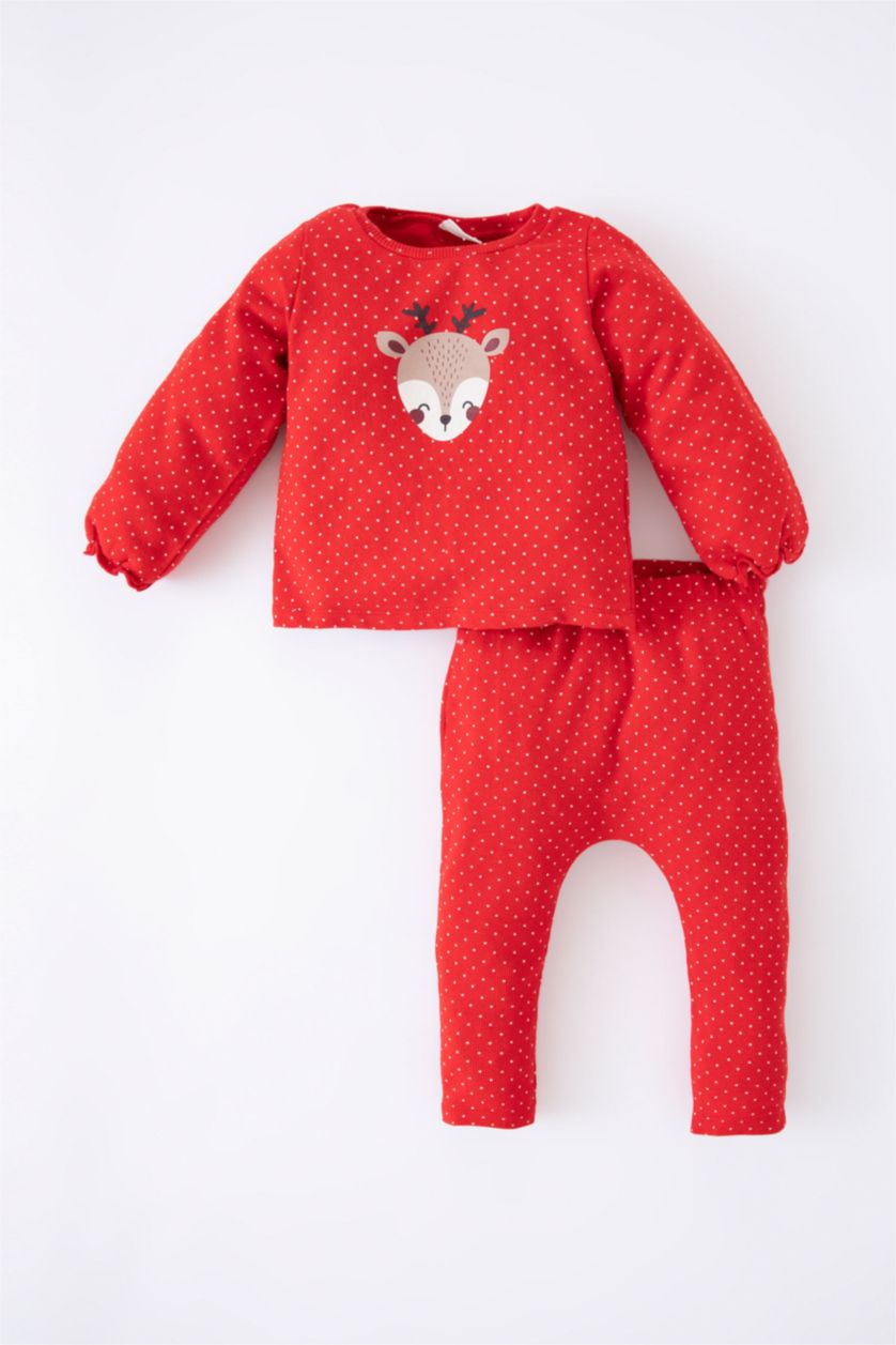 BABY GIRL Red 2 piece Regular Fit Crew Neck Polka Dot Set