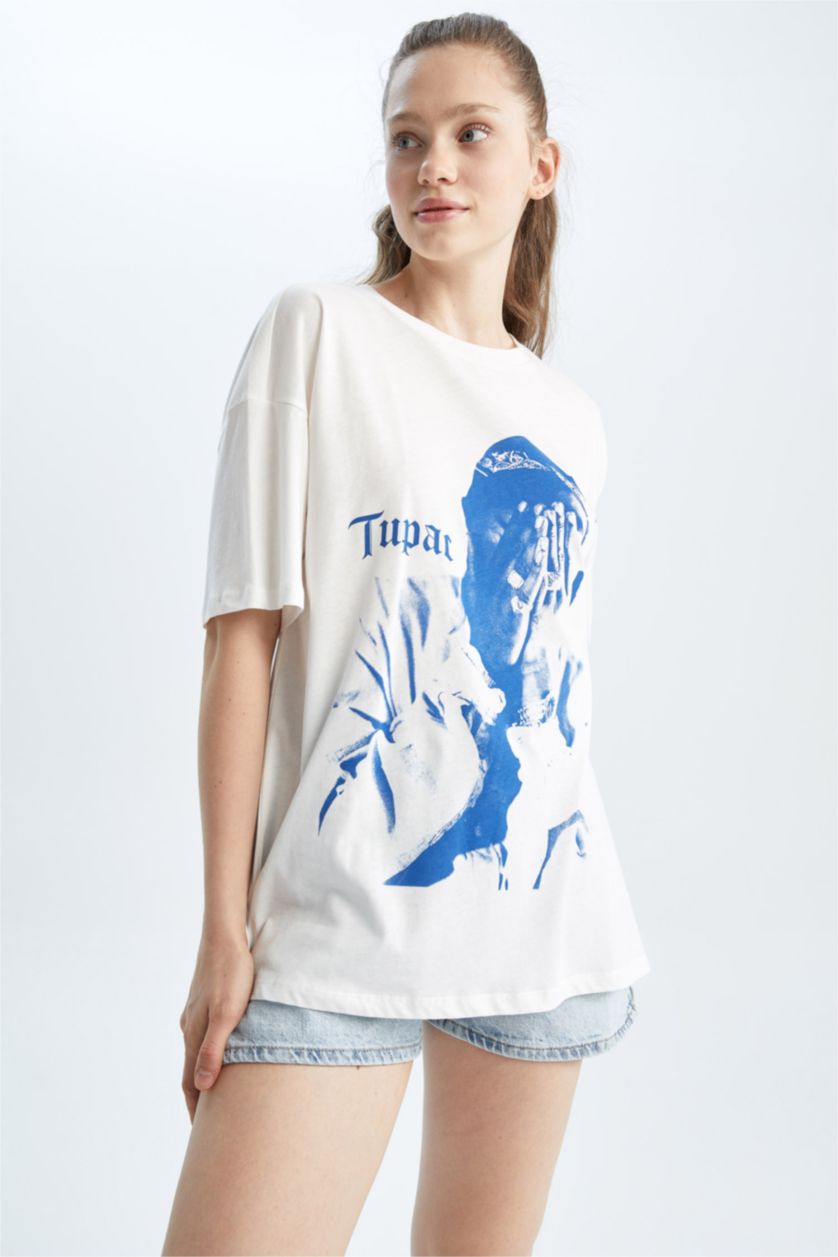 WOMAN White Coool Tupac Shakur Licensed Oversize Fit Short Sleeve T-Shirt