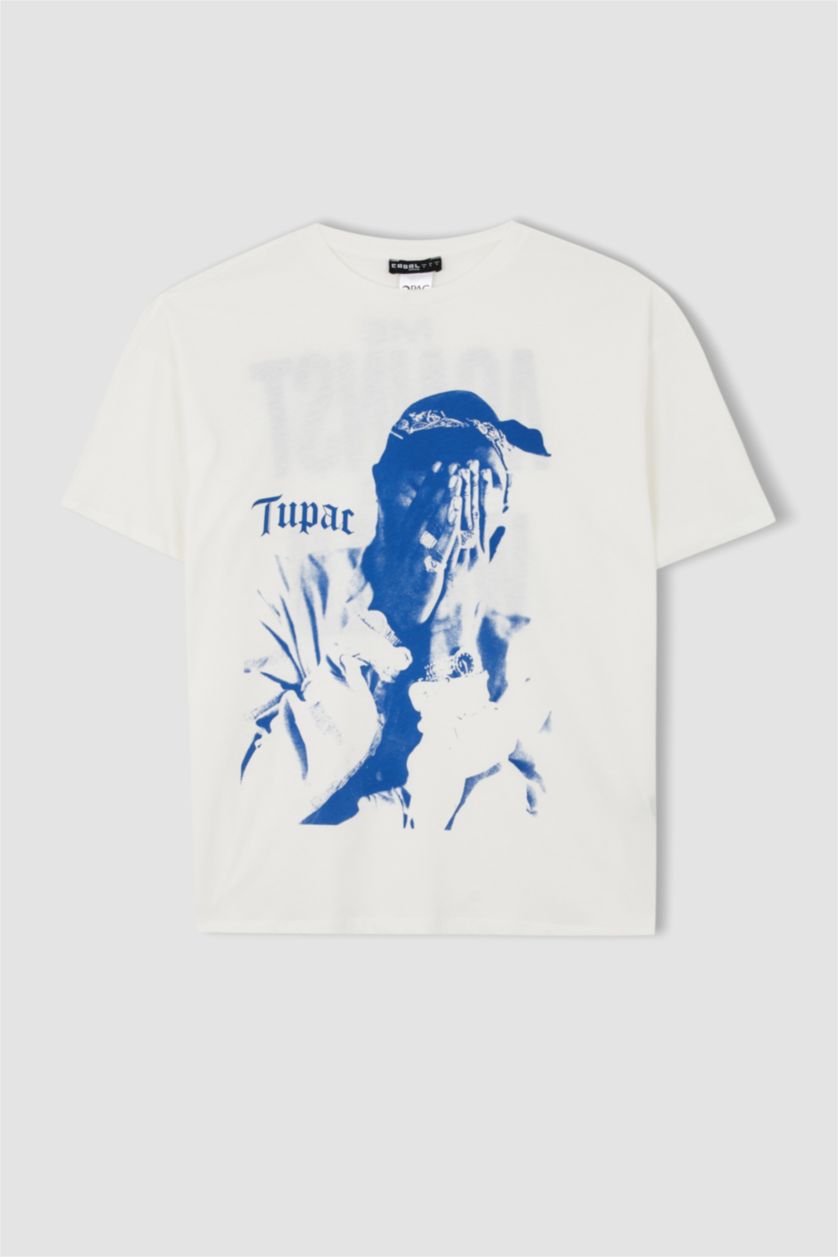 WOMAN White Coool Tupac Shakur Licensed Oversize Fit Short Sleeve T-Shirt