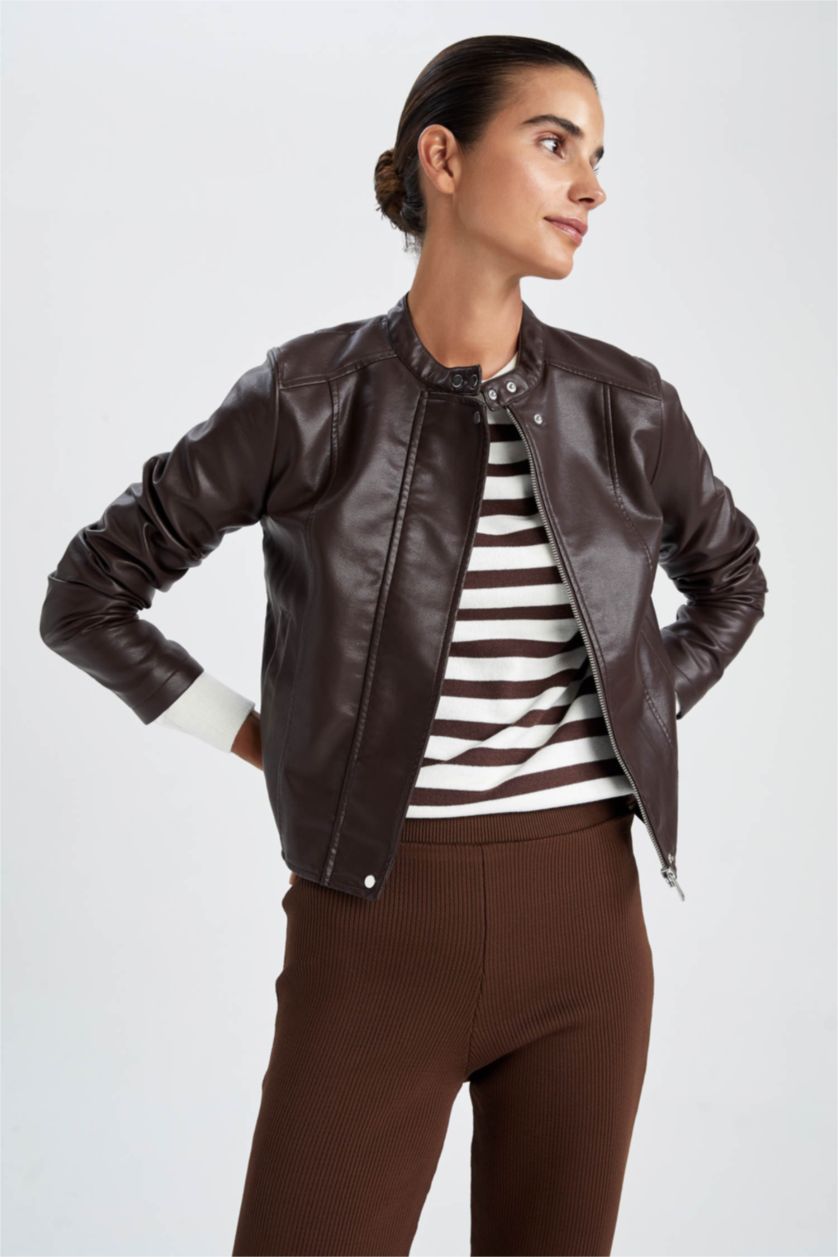 Женская Коричневый Faux Leather Jacket