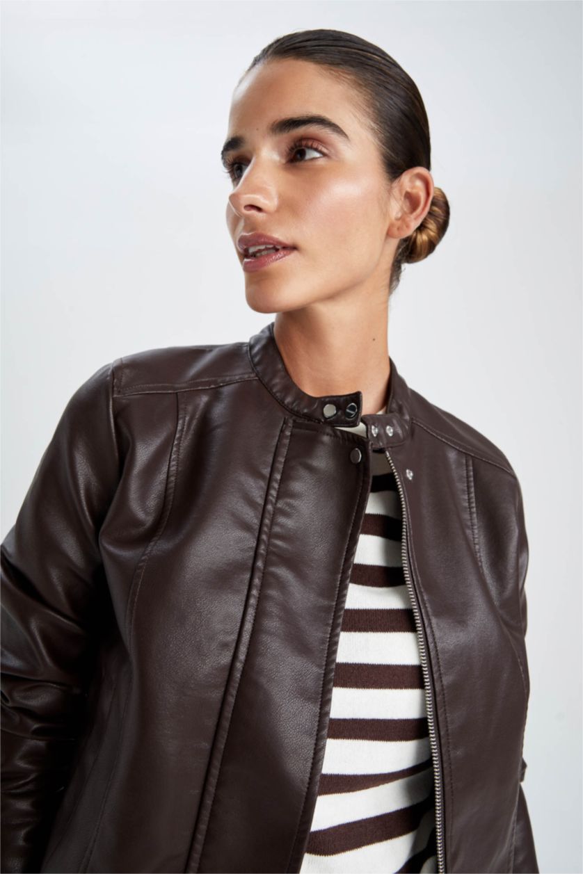 Женская Коричневый Faux Leather Jacket