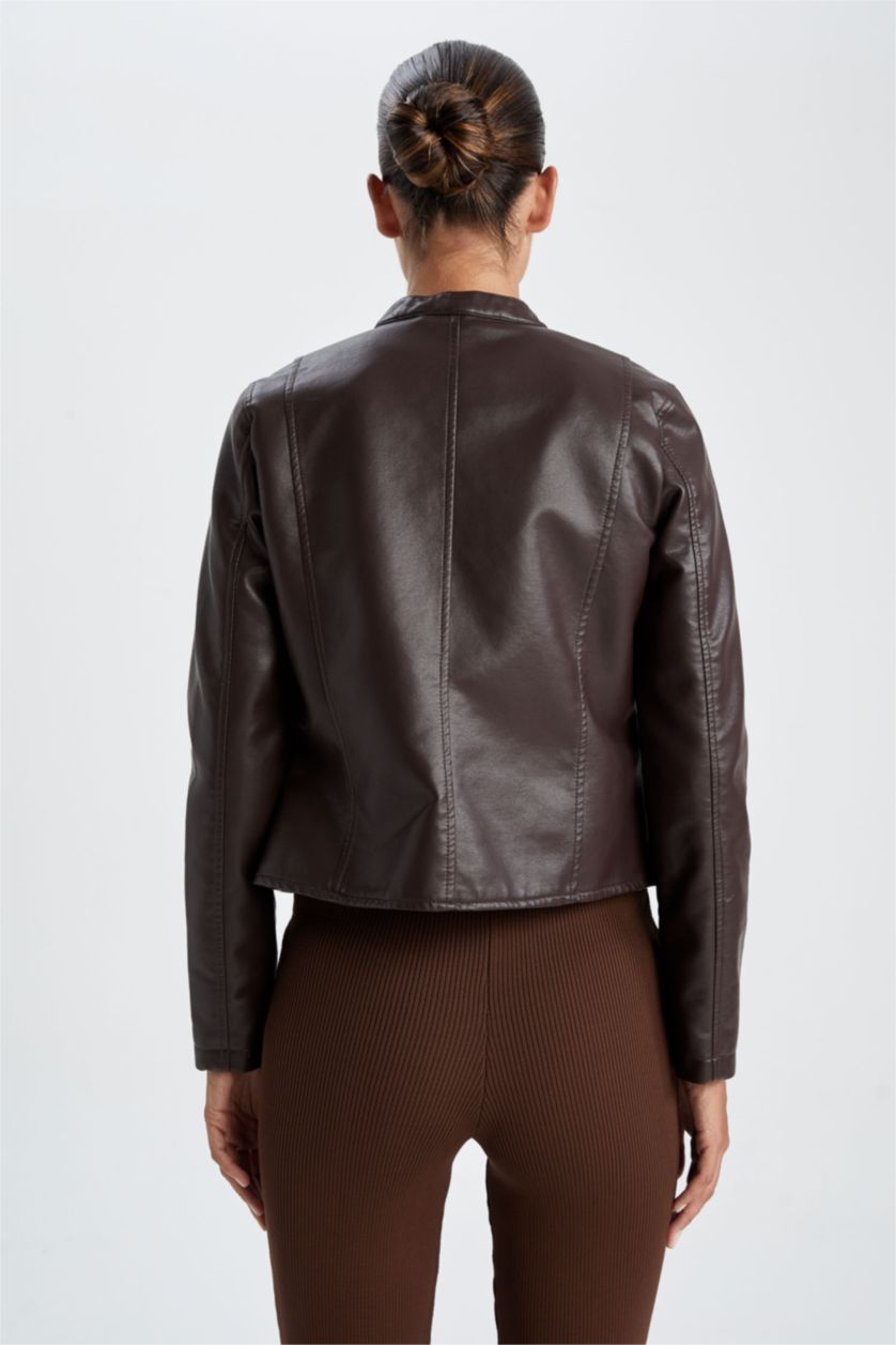 Женская Коричневый Faux Leather Jacket