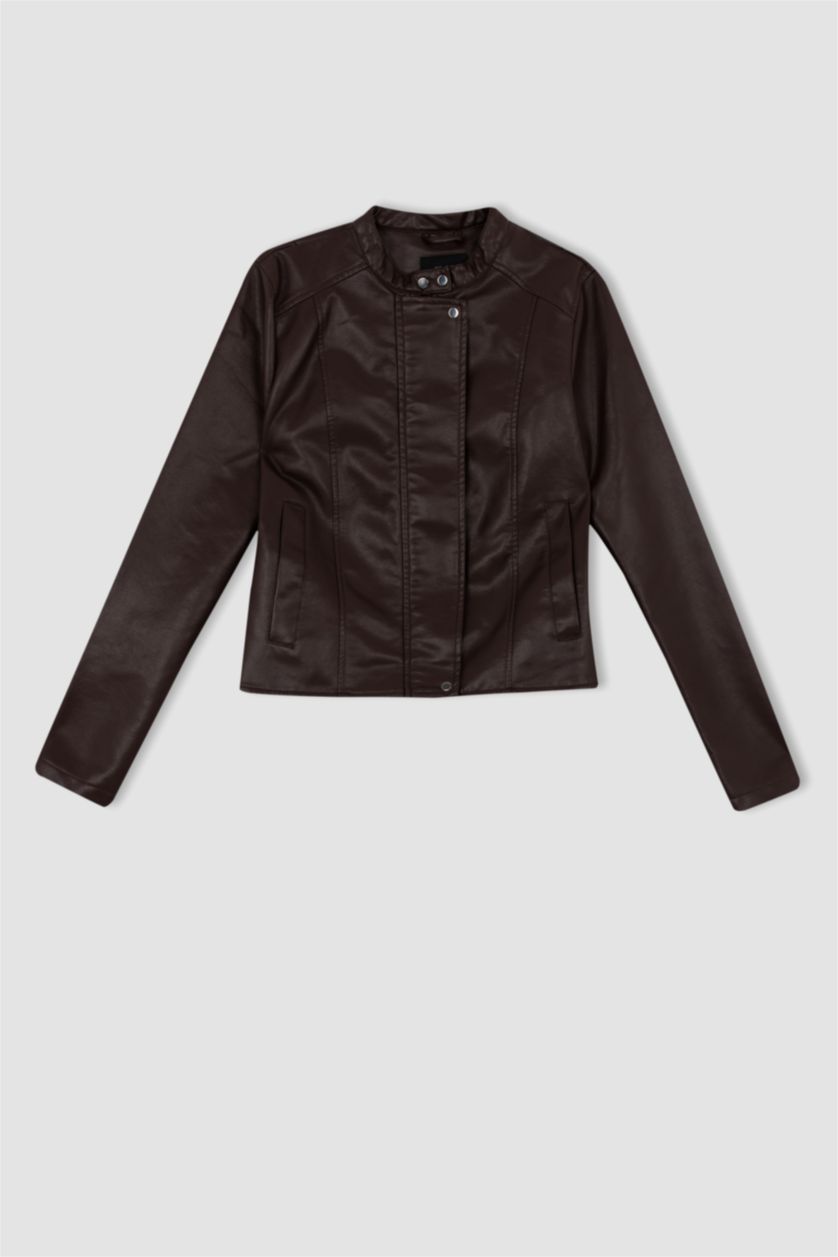 Женская Коричневый Faux Leather Jacket