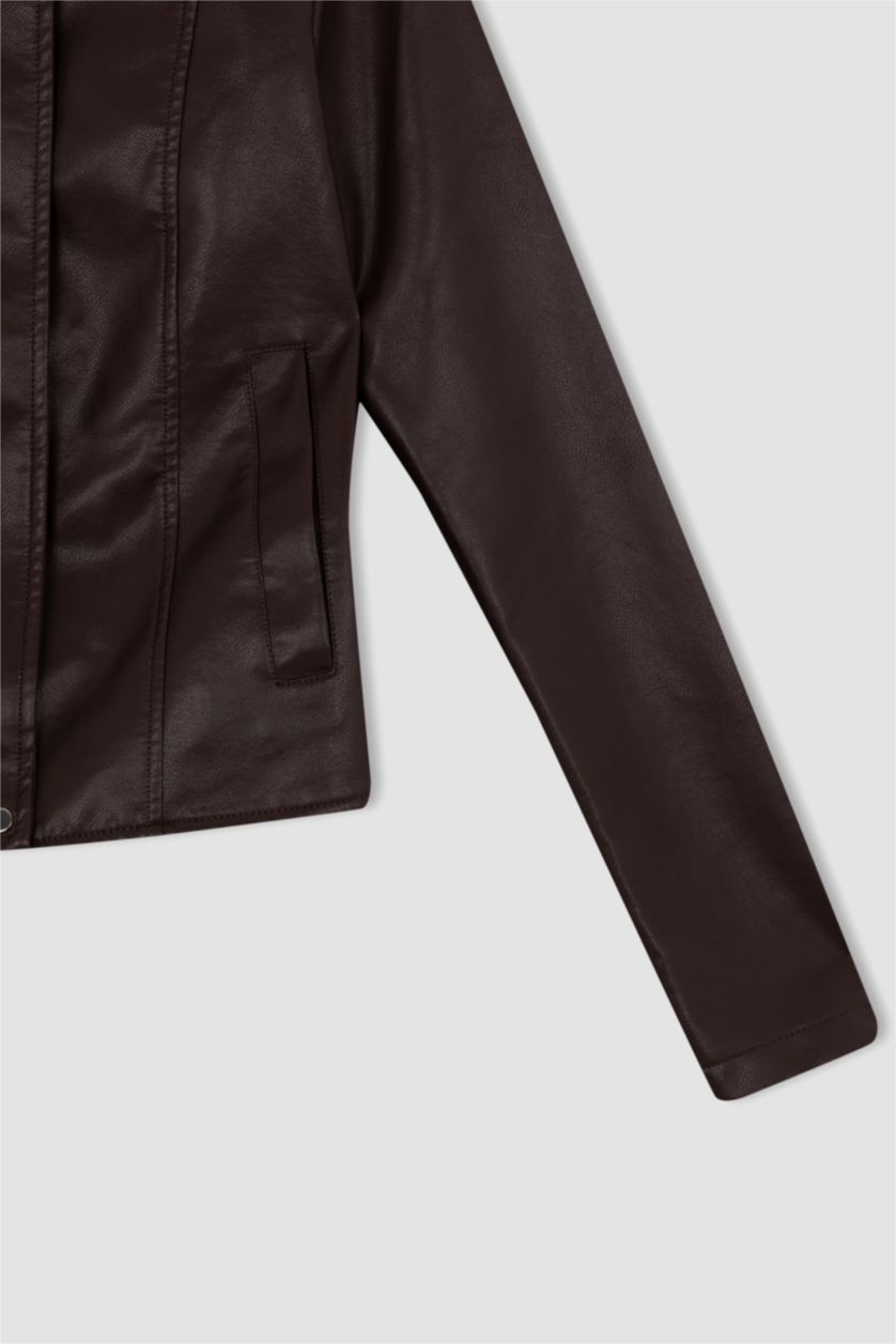 Женская Коричневый Faux Leather Jacket
