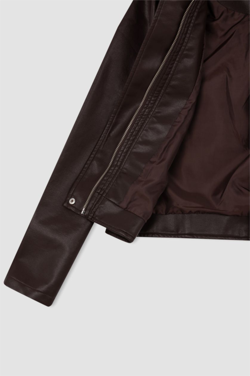 Женская Коричневый Faux Leather Jacket