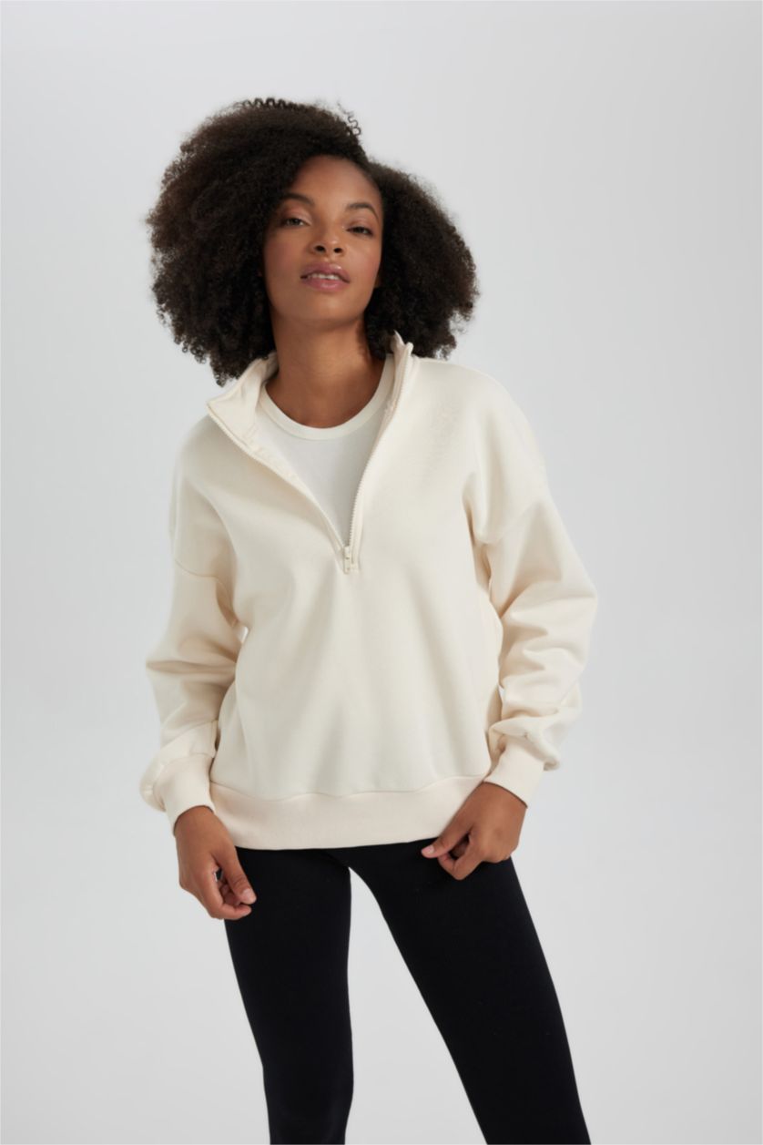 WOMAN Ecru Regular Fit Thick Sweatshirt Fabric Sweatshirt
