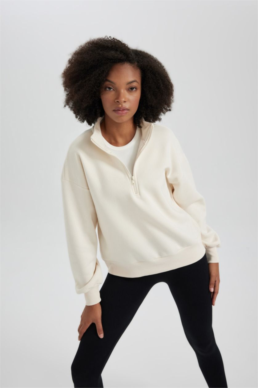 WOMAN Ecru Regular Fit Thick Sweatshirt Fabric Sweatshirt