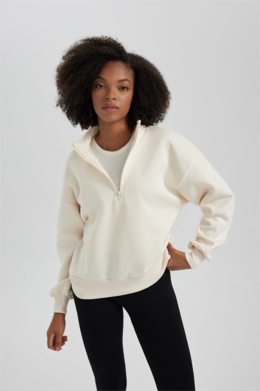 WOMAN Ecru Regular Fit Thick Sweatshirt Fabric Sweatshirt