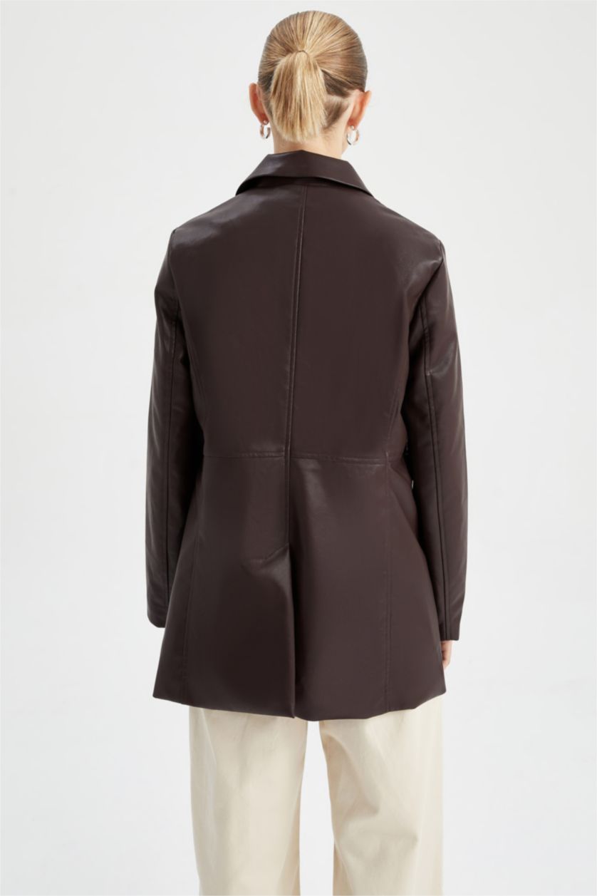 FEMME Marron Clair Veste coupe classique Manteau en similicuir