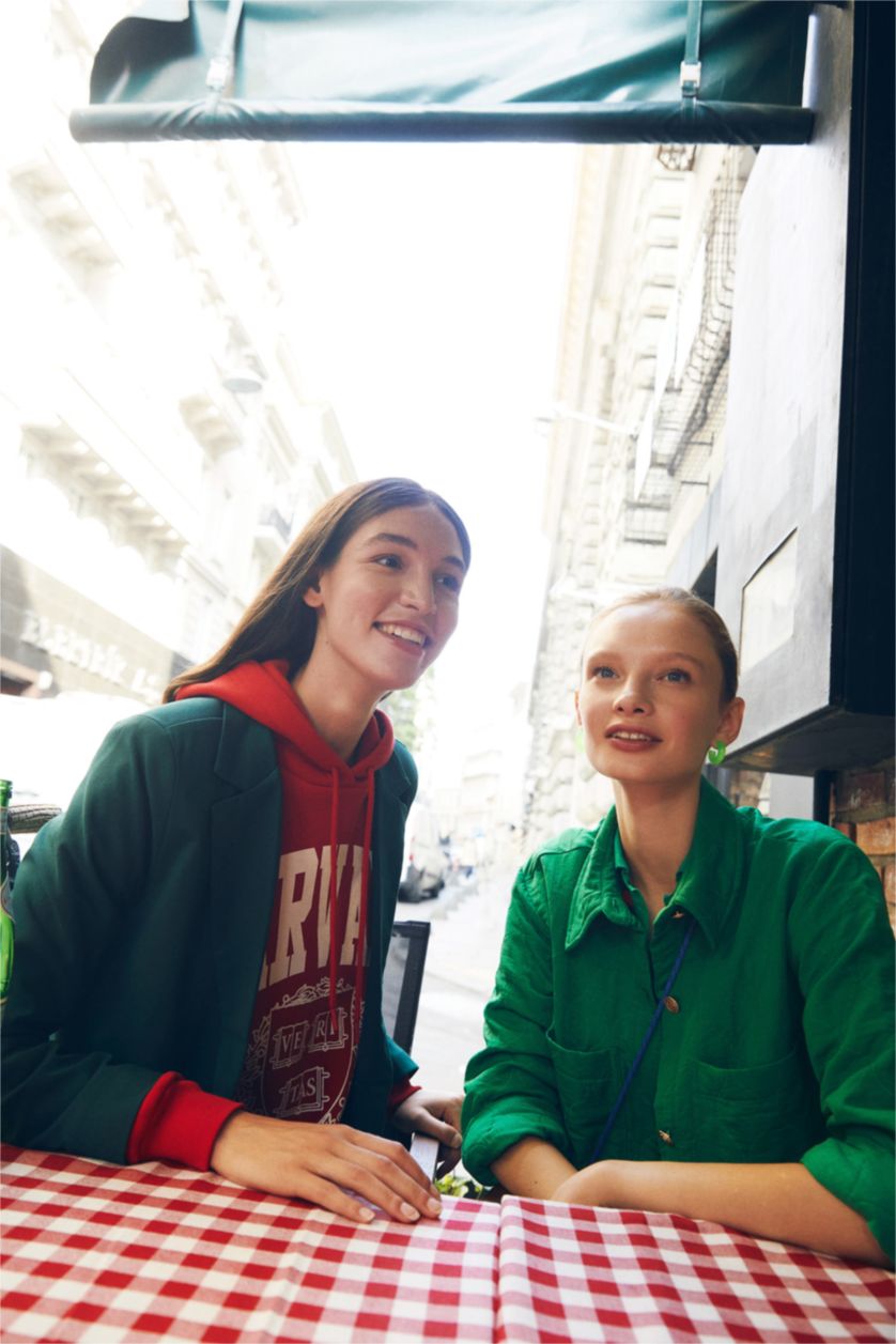 Kadın Yeşil Cropped Fıt Gömlek Yaka Dokulu Uzun Kollu Gömlek