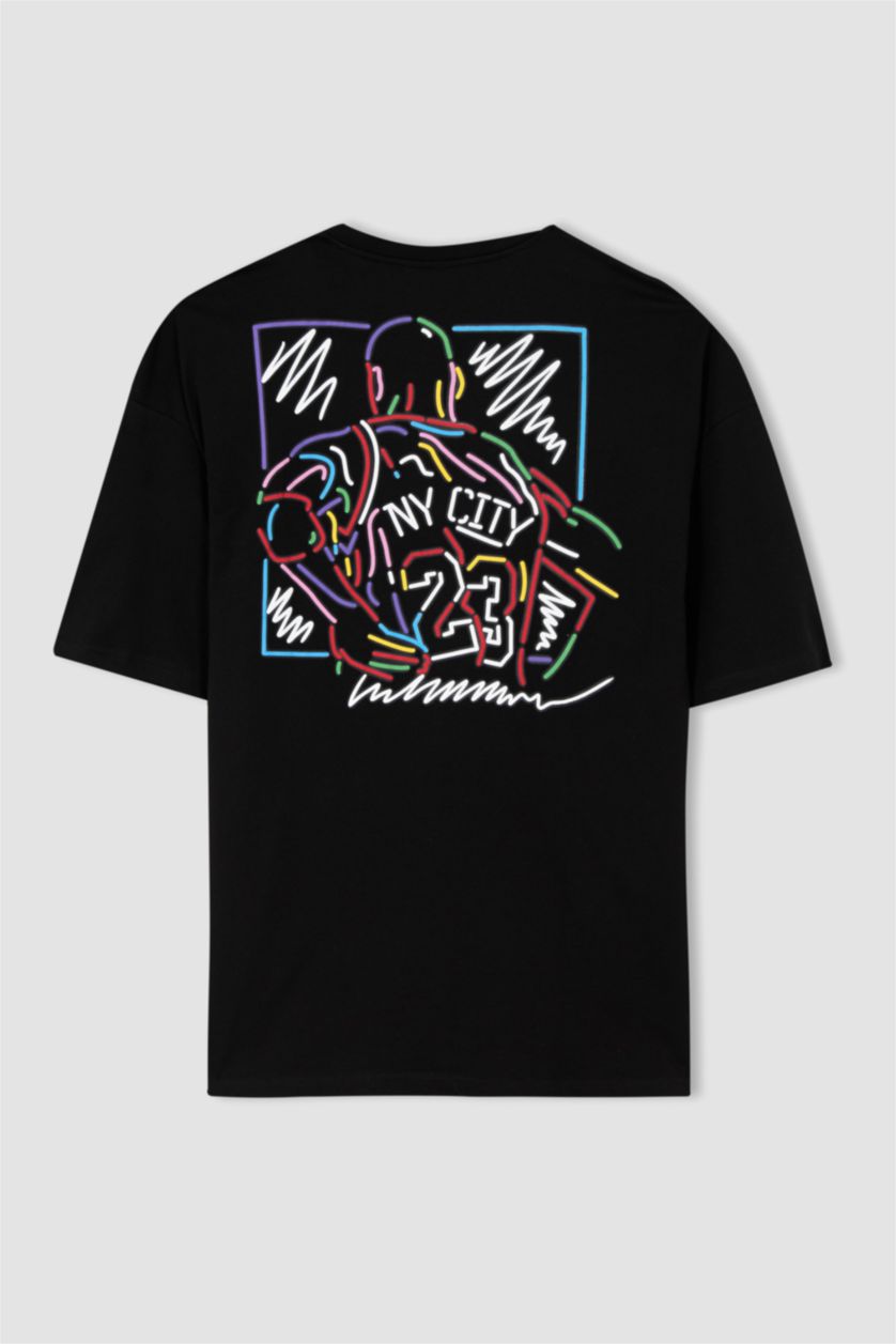 Мужчины Черный Футболка кроп с круглым вырезом с принтом