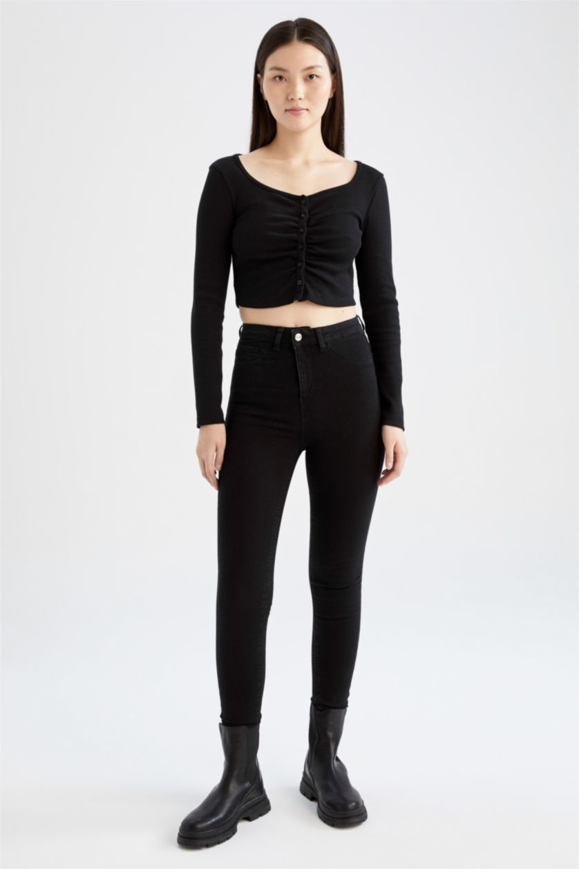 Kadın Siyah Super Skinny Jegging Fit Yüksek Bel Jean Pantolon
