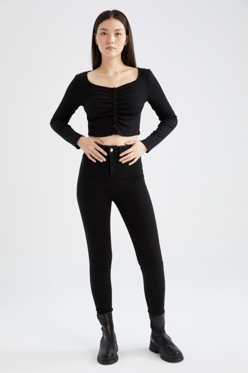 Kadın Siyah Super Skinny Jegging Fit Yüksek Bel Jean Pantolon