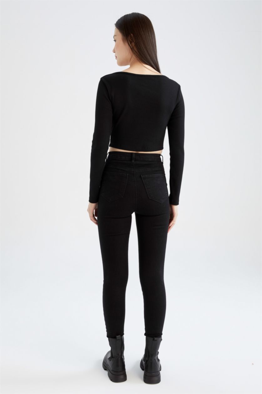 Kadın Siyah Super Skinny Jegging Fit Yüksek Bel Jean Pantolon