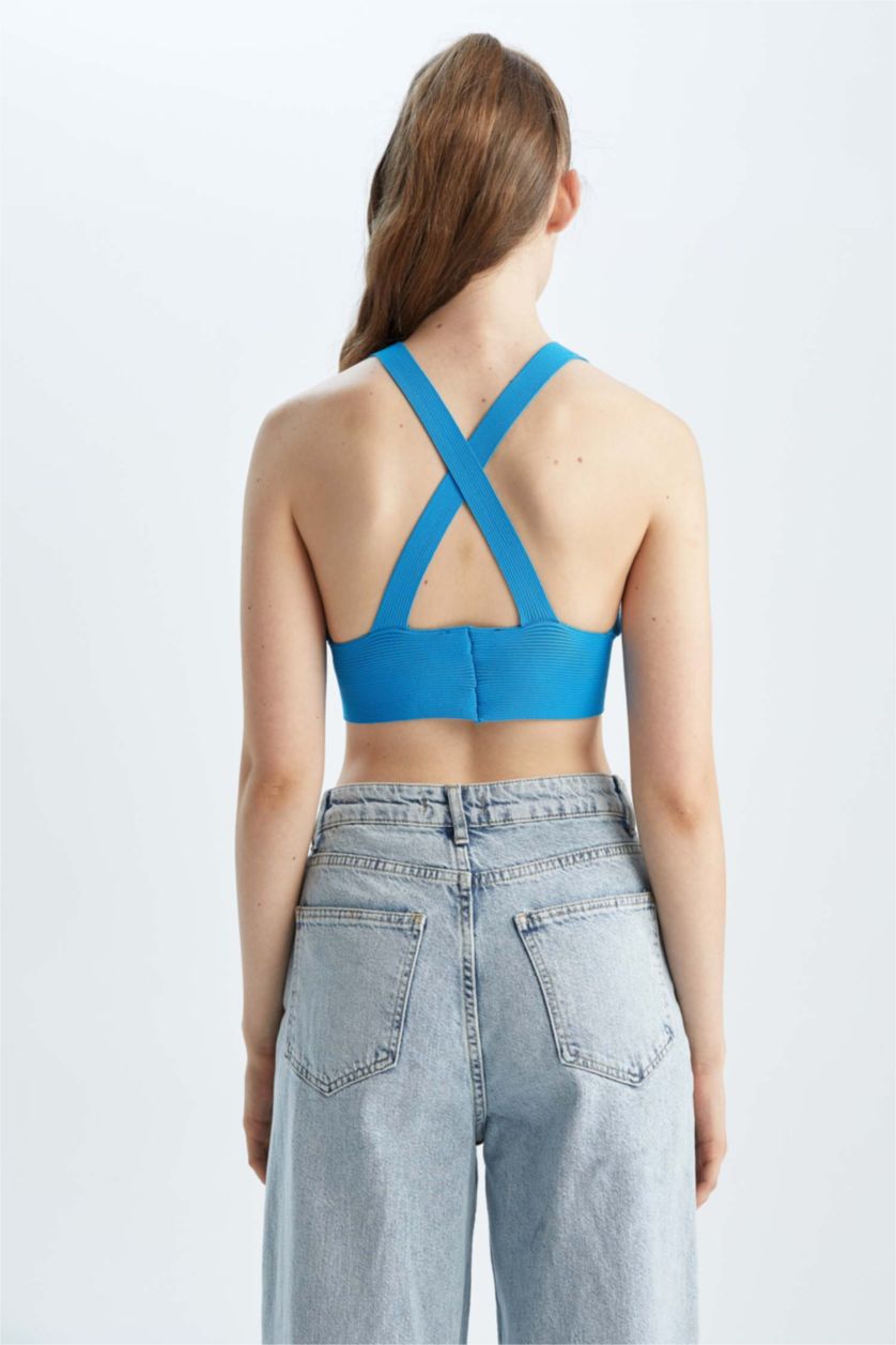 FEMME Bleu Débardeur Tricot Coupe slim raccourcie Col En V Coool