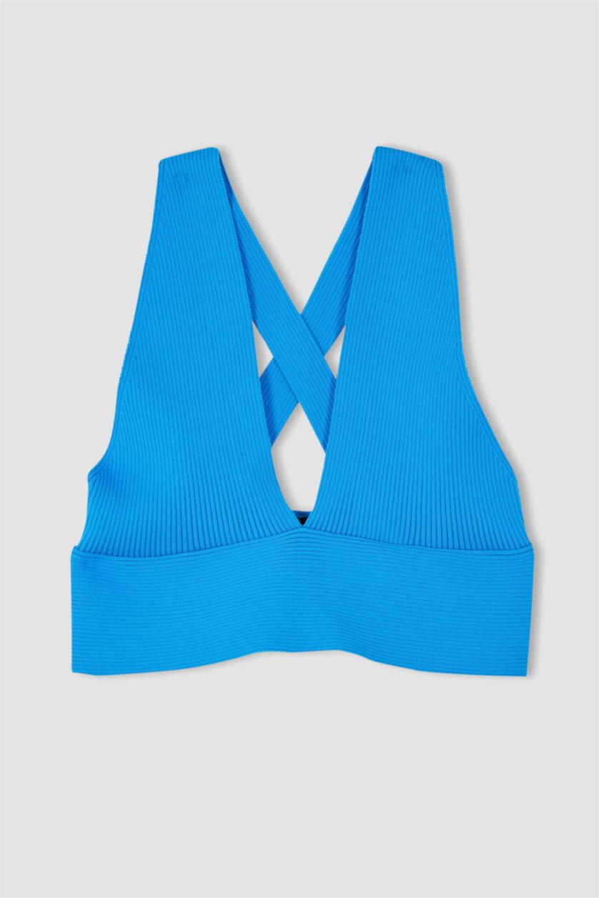 FEMME Bleu Débardeur Tricot Coupe slim raccourcie Col En V Coool