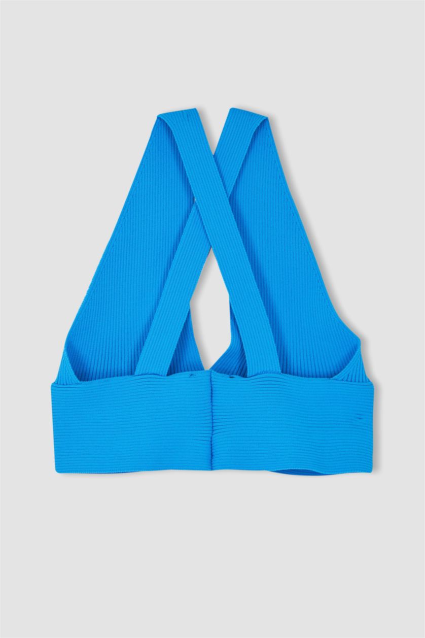 FEMME Bleu Débardeur Tricot Coupe slim raccourcie Col En V Coool