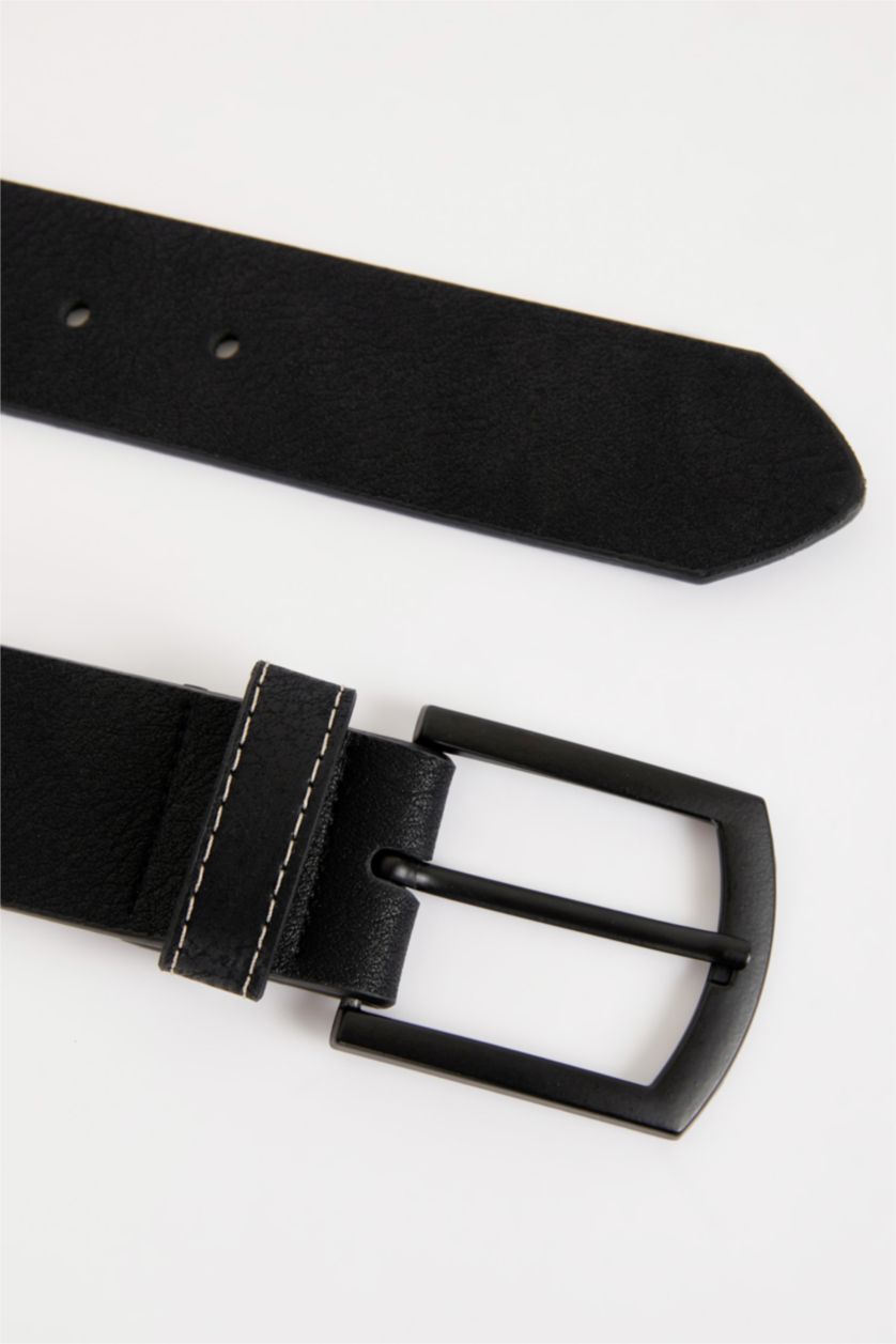 MAN Black Men's Rectangle Buckle Faux Leather Jean Belt