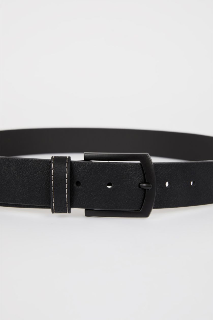 MAN Black Men's Rectangle Buckle Faux Leather Jean Belt