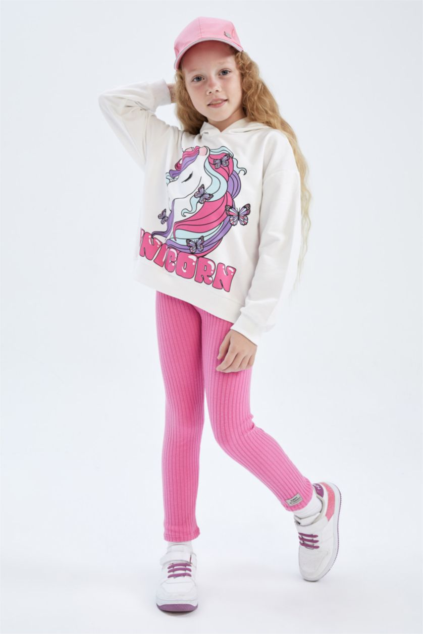 بناتي أبيض سويت شيرت بناتي بقصة عادية بغطاء للرأس