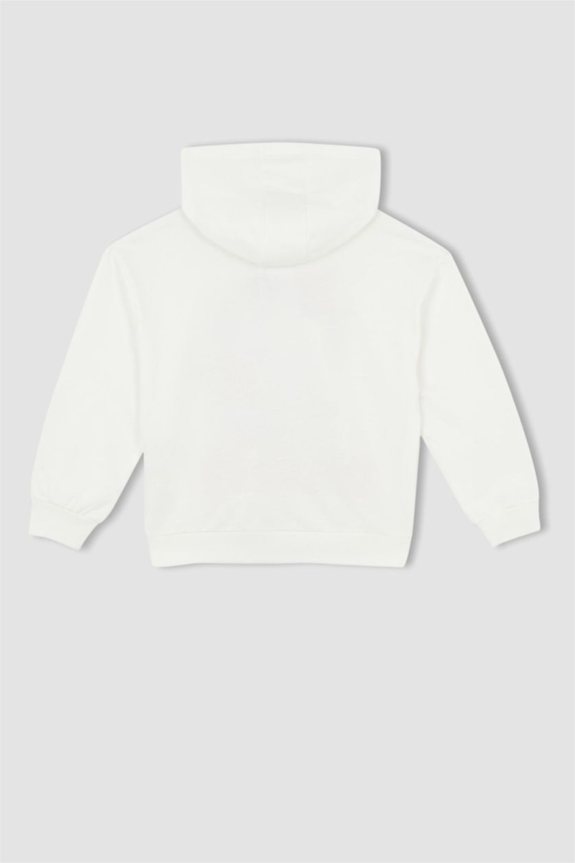 بناتي أبيض سويت شيرت بناتي بقصة عادية بغطاء للرأس