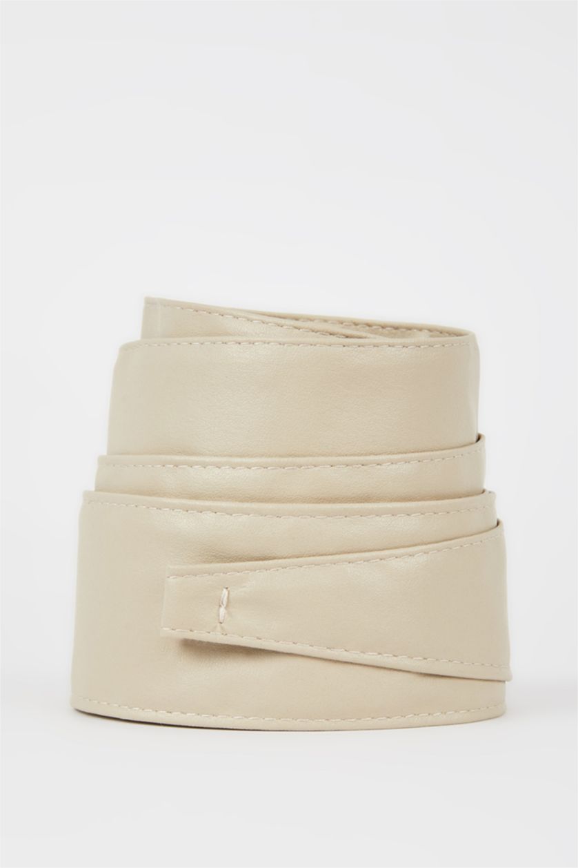 Women Beige Woman Faux Leather Dress Belt