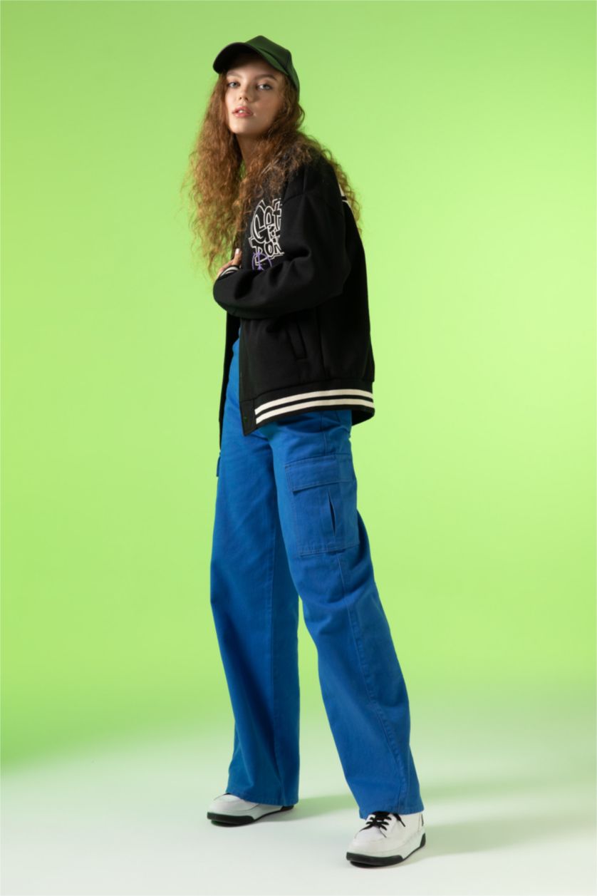 WOMAN Black Coool Regular Fit Thick Sweatshirt Fabric Bomber Jacket