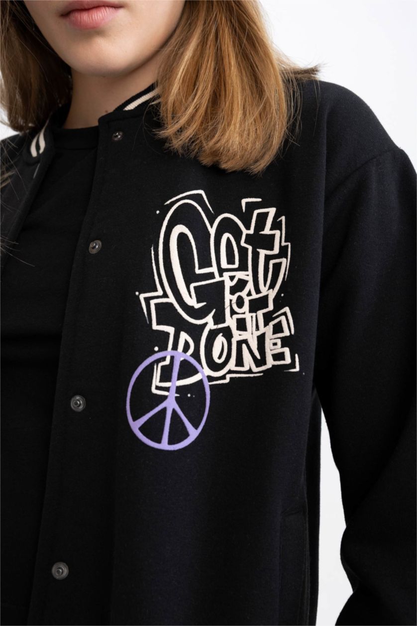 WOMAN Black Coool Regular Fit Thick Sweatshirt Fabric Bomber Jacket