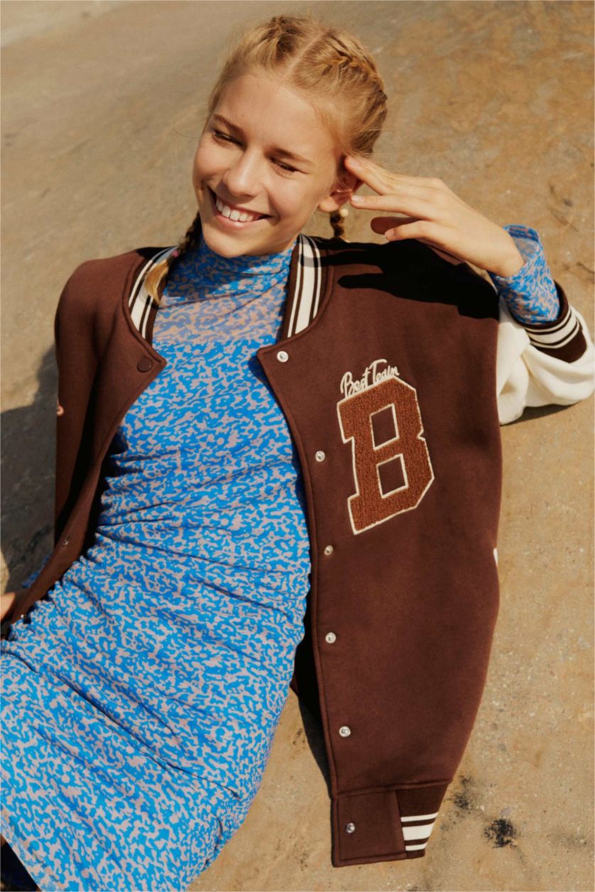 WOMAN Brown Coool Regular Fit Thick Sweatshirt Fabric Bomber Jacket