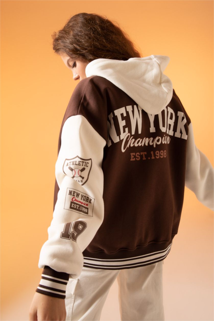 WOMAN Brown Coool Regular Fit Thick Sweatshirt Fabric Bomber Jacket