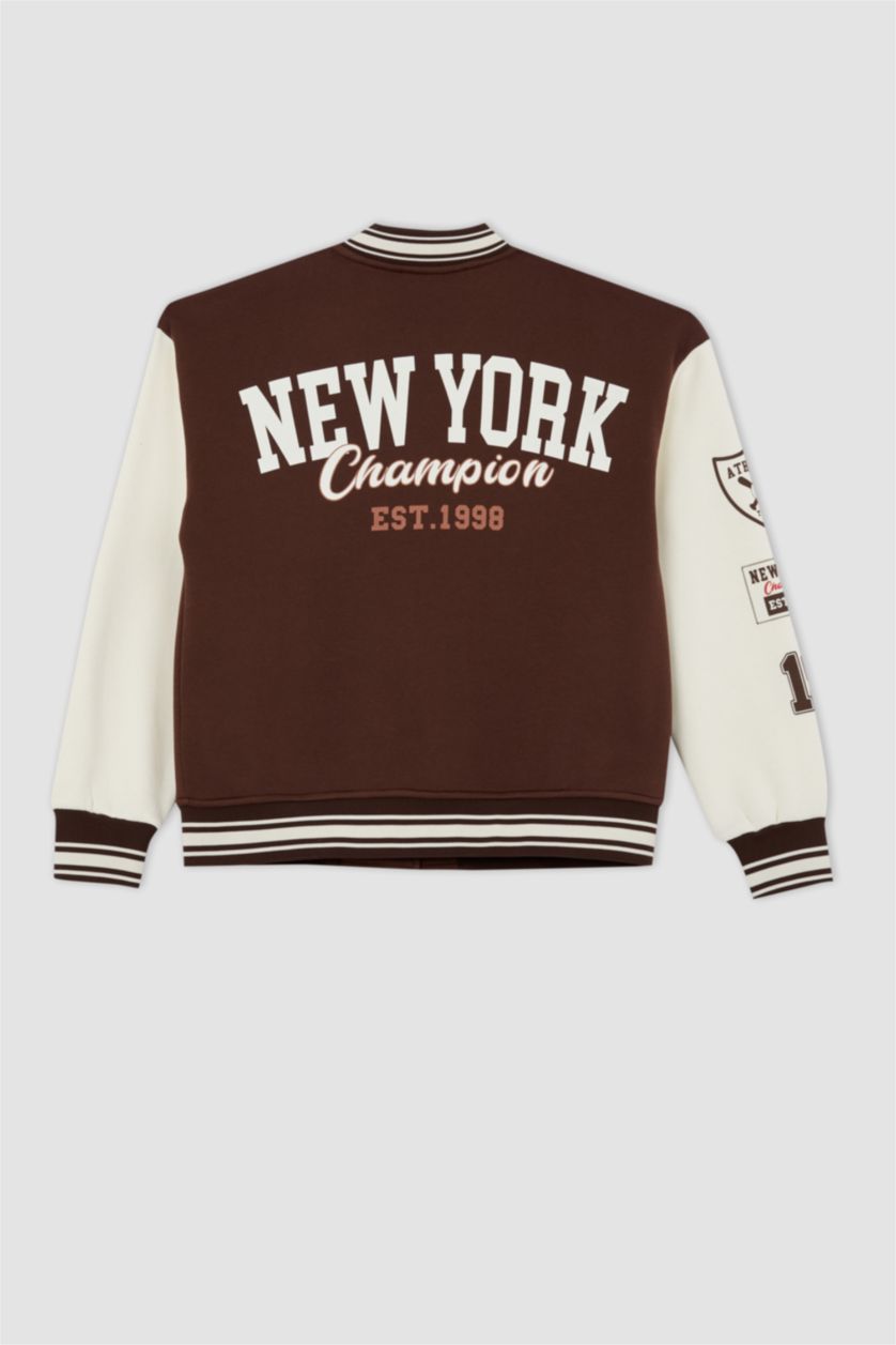 WOMAN Brown Coool Regular Fit Thick Sweatshirt Fabric Bomber Jacket