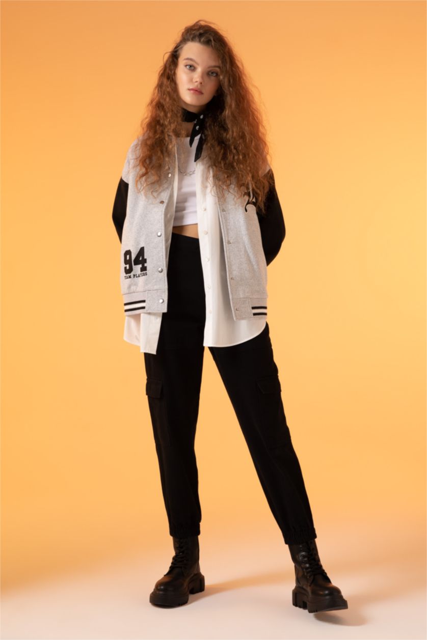 WOMAN Grey Melange Coool Regular Fit Thick Sweatshirt Fabric Bomber Jacket