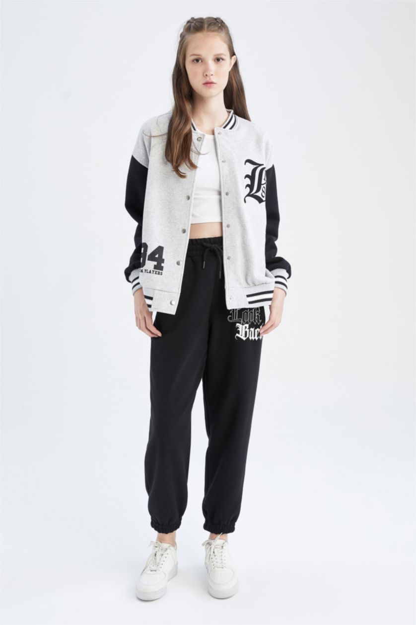 WOMAN Grey Melange Coool Regular Fit Thick Sweatshirt Fabric Bomber Jacket