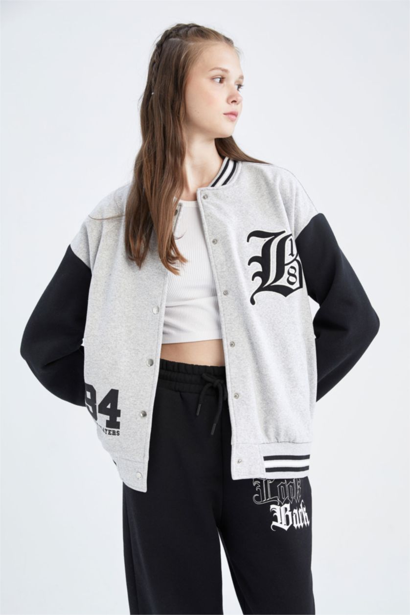 WOMAN Grey Melange Coool Regular Fit Thick Sweatshirt Fabric Bomber Jacket