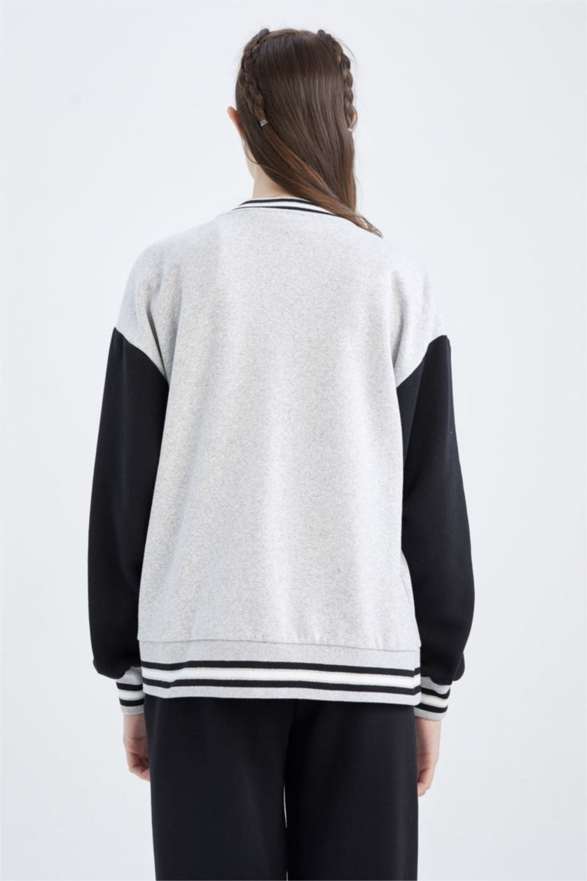 WOMAN Grey Melange Coool Regular Fit Thick Sweatshirt Fabric Bomber Jacket