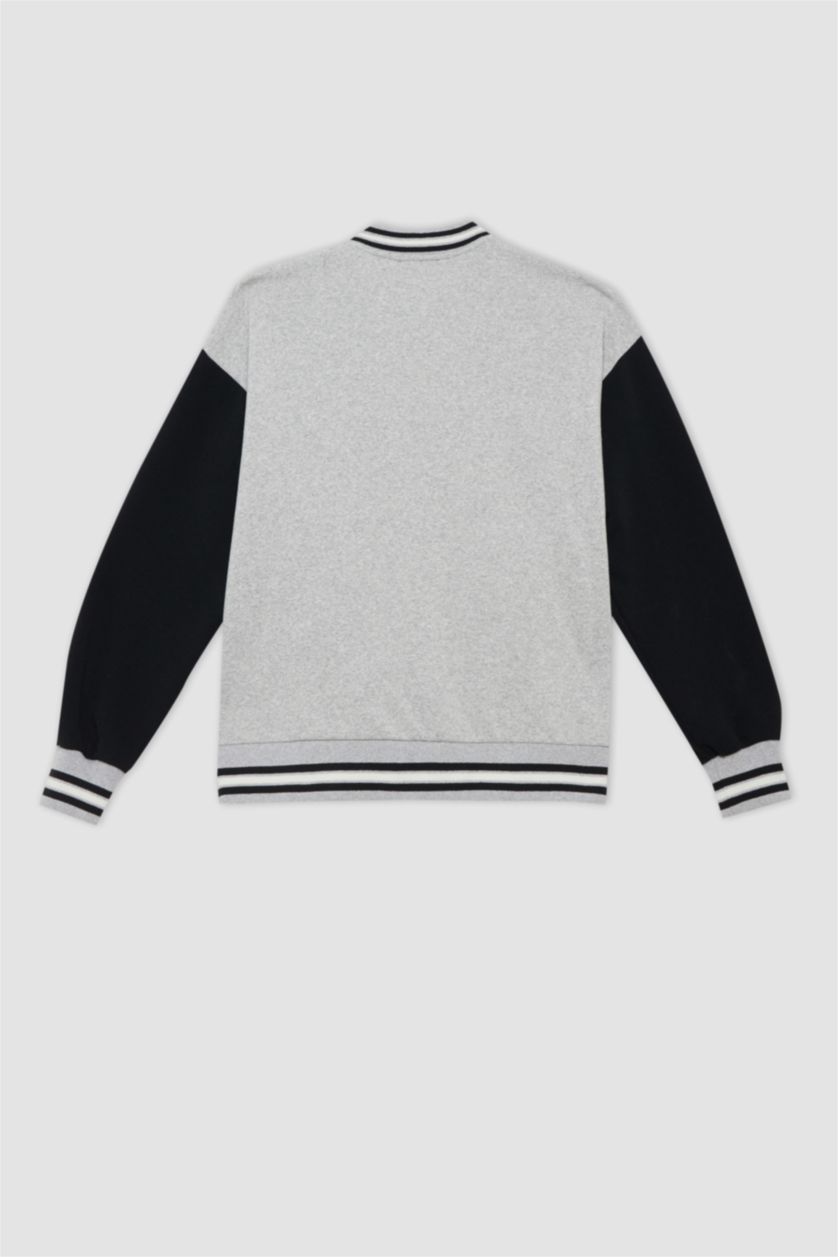 WOMAN Grey Melange Coool Regular Fit Thick Sweatshirt Fabric Bomber Jacket