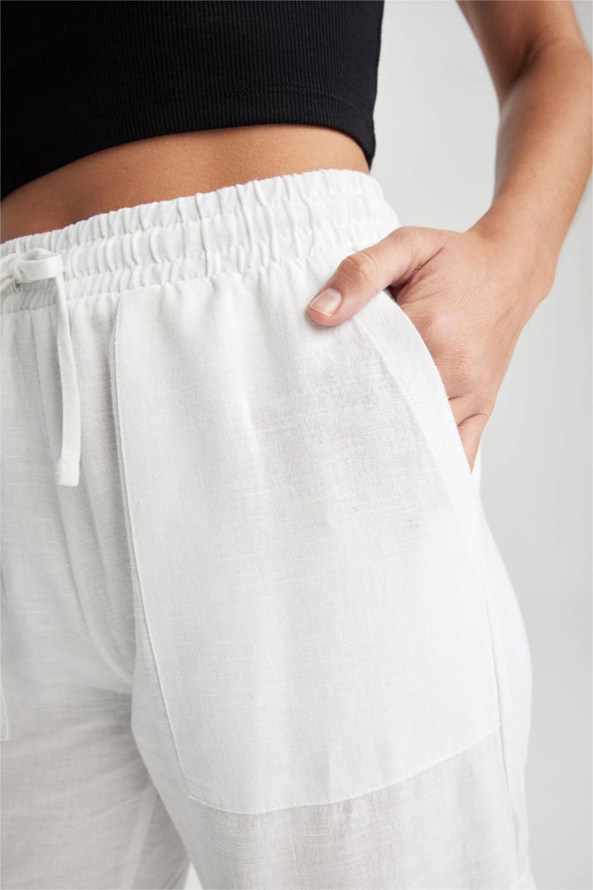 حريمي أبيض بنطلون كتان قصة مستقيمة وخصر عادي