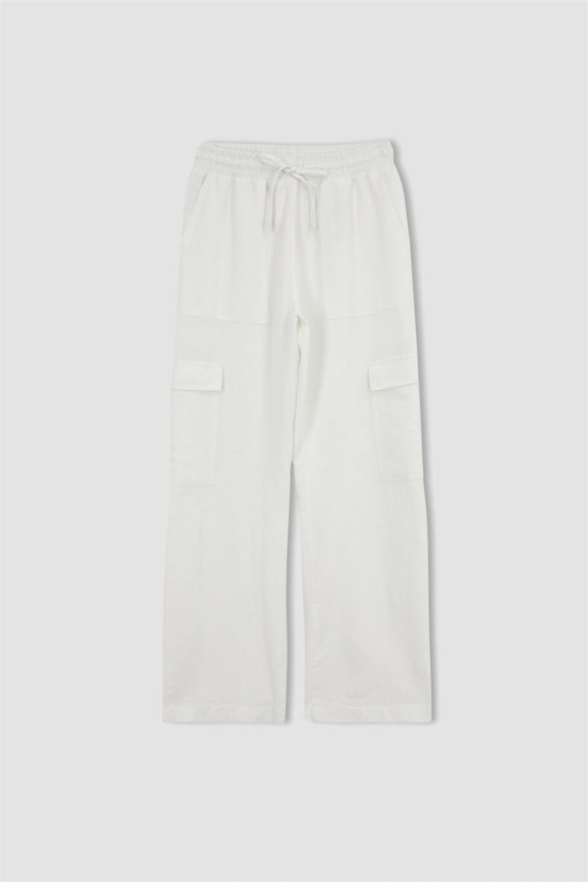 حريمي أبيض بنطلون كتان قصة مستقيمة وخصر عادي